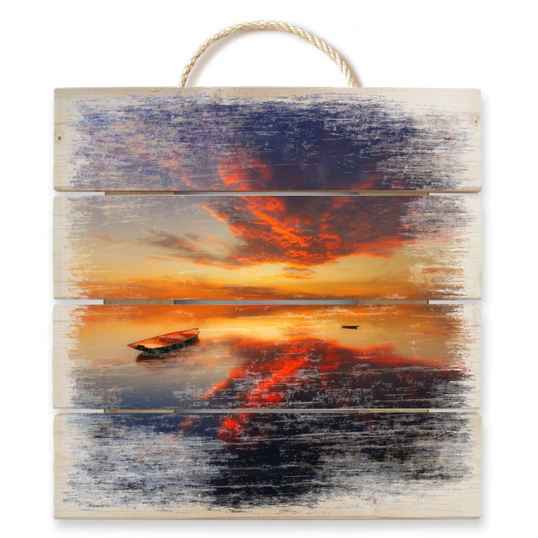 Obraz drewniany Krol - Świecący zachód słońca - kwadrat - 40x41,5 cm 