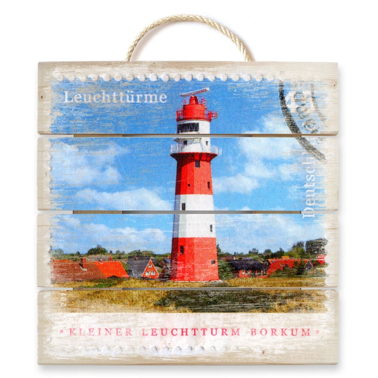 Holzbild Briefmarke vom Leuchtturm - 40x41,5 cm 