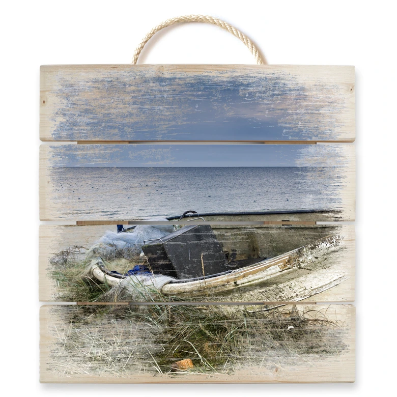 Holzbild Fischerboot - 40x41,5 cm 