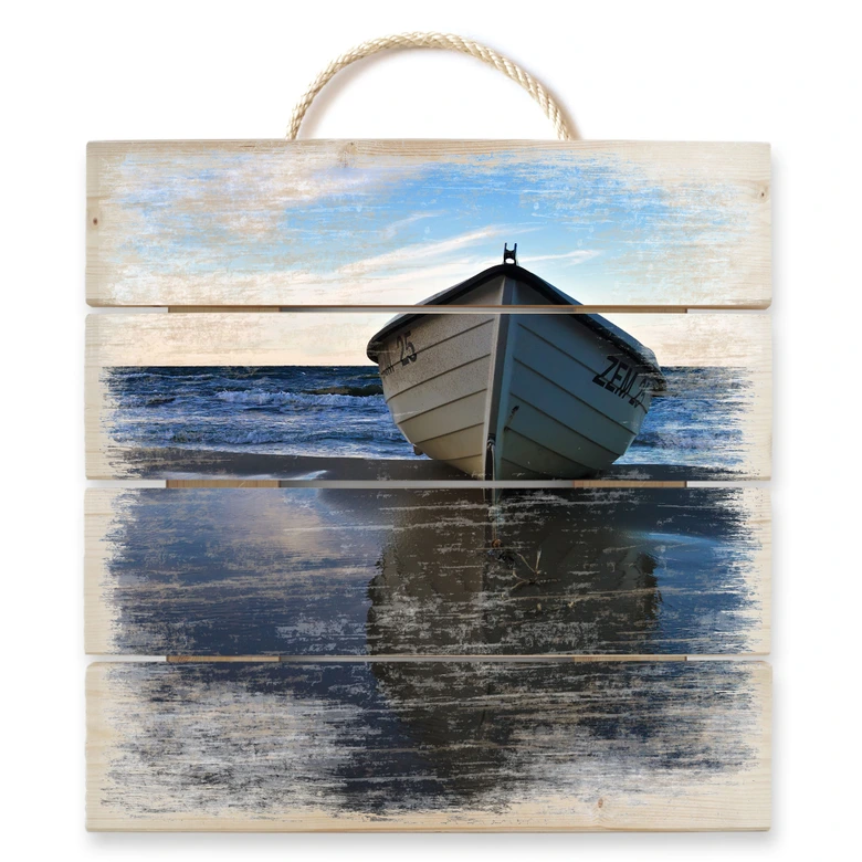 Holzbild Einsames Boot am Ufer - 40x41,5 cm 