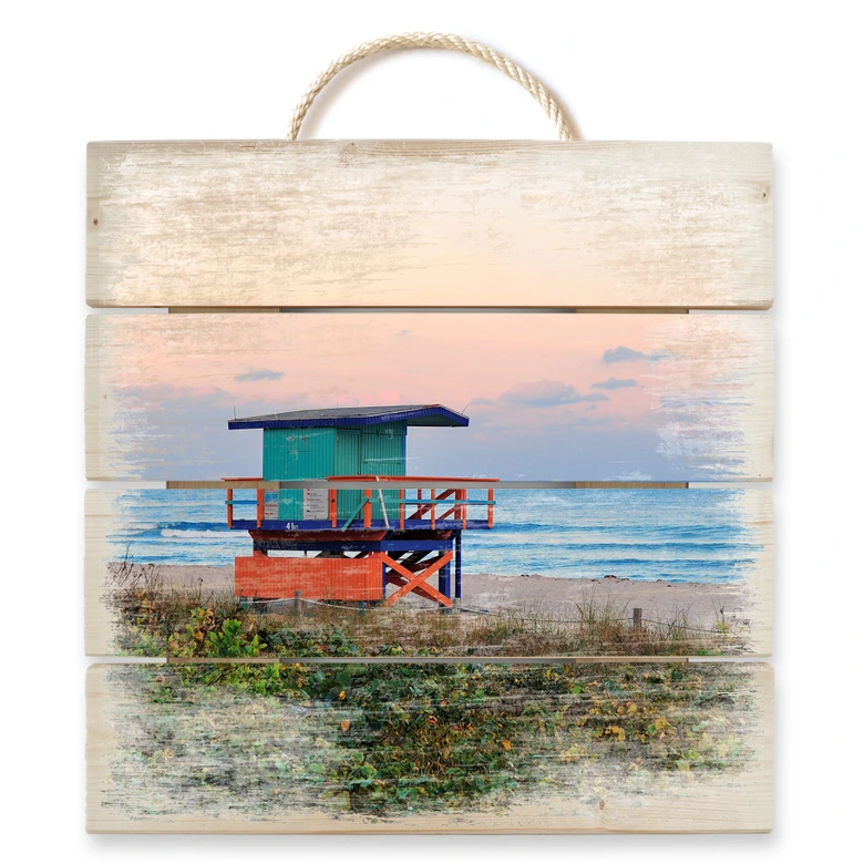 Holzbild Miami Rettungsschwimmerhäuschen - 40x41,5 cm 