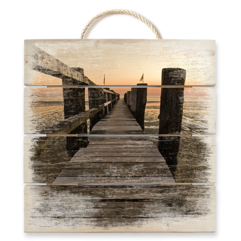 Cuadro de madera embarcadero en el Mar de Wadden - 40x41,5 cm 