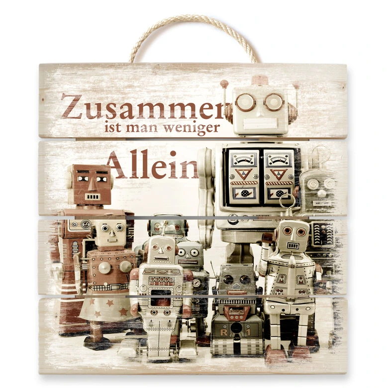 Holzbild Versammlung der Roboter - 40x41,5 cm 