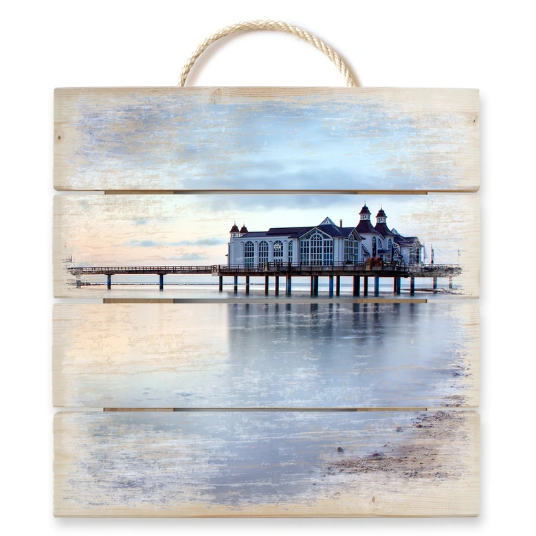 Holzbild Seebrücke Sellin - 40x41,5 cm 