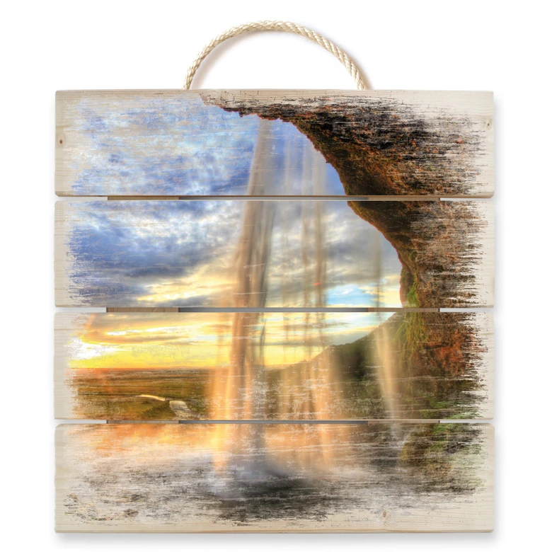 Holzbild Seljalandsfoss Wasserfall - 40x41,5 cm 