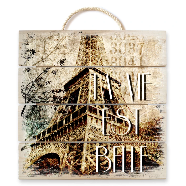 Houten Wanddecoratie La Vie est Belle - Vintage - Vierkant 