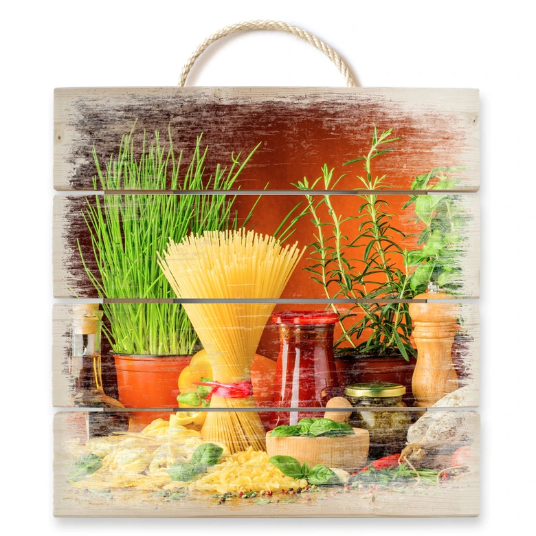 Holzbild Italienisch Kochen - 40x41,5 cm 