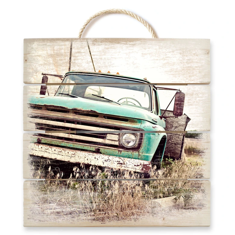 Holzbild American rusted Truck - 40x41,5 cm 