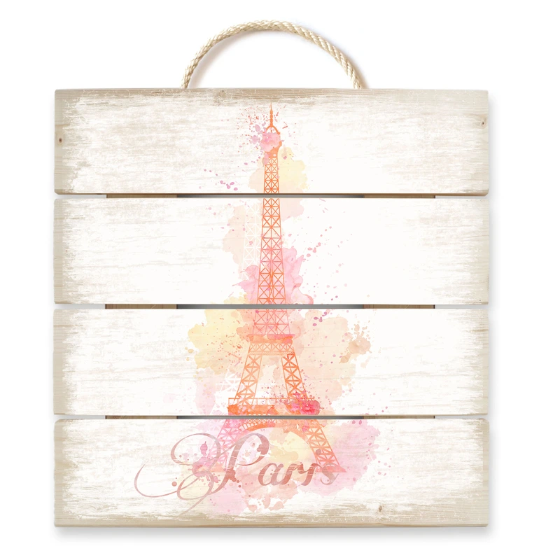 Holzbild La Tour Eiffel Aquarell - 40x41,5 cm 