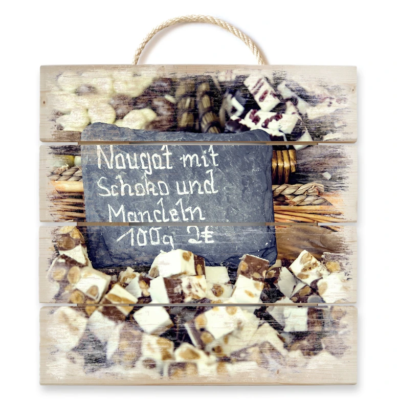 Holzbild Nougat mit Schokolade und Mandeln - 40x41,5 cm 
