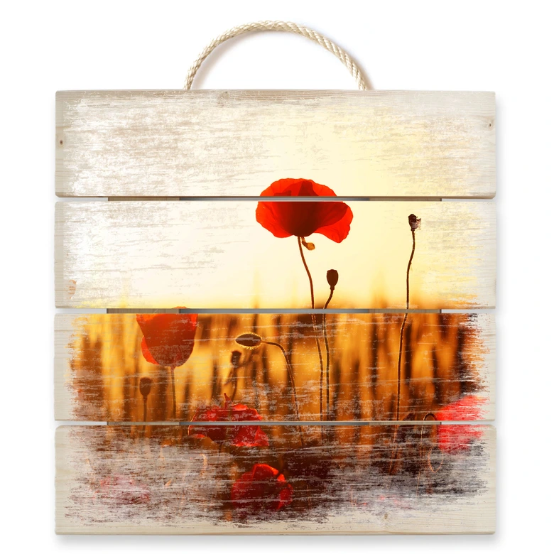 Holzbild Sonnenflut im Mohnfeld - 40x41,5 cm 