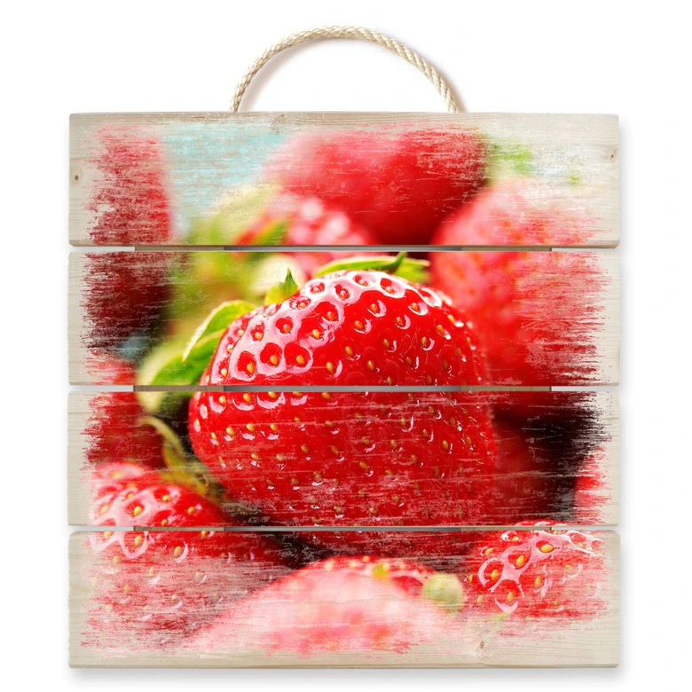 Holzbild Erdbeeren aus dem Garten - 40x41,5 cm 
