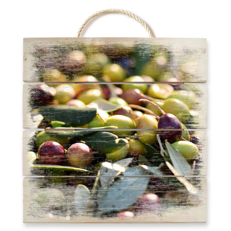 Holzbild Mediterrane Oliven - 40x41,5 cm 