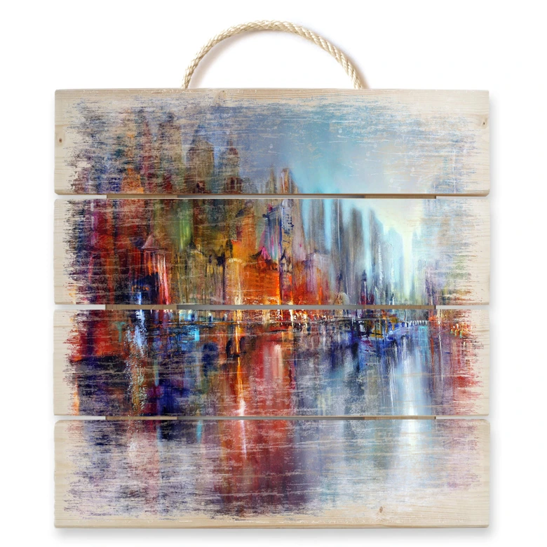 Holzbild Schmucker - Stadt am Fluss - 40x41,5 cm 
