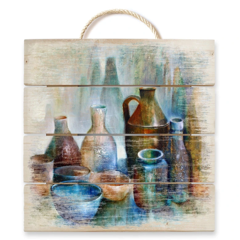 Holzbild Schmucker - Stillleben mit blauer Schale - 40x41,5 cm 