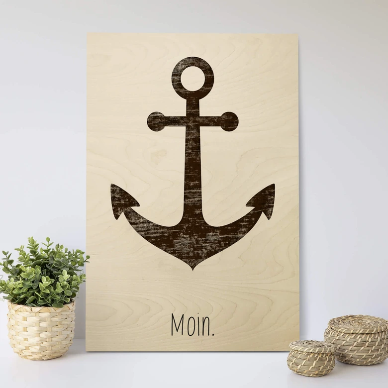 Holzbild Moin mit Anker - Shabby 