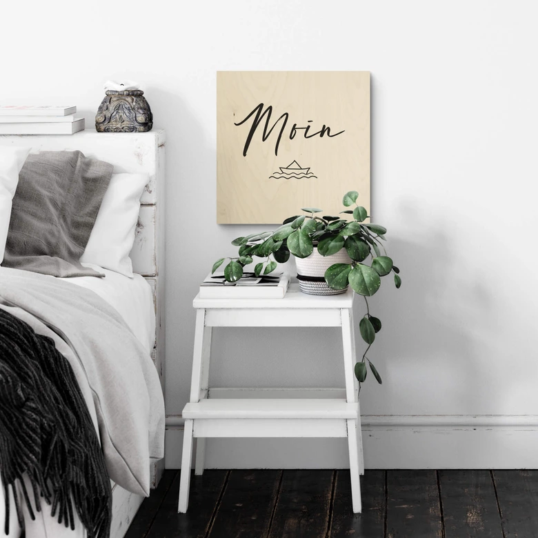 Holzbild Moin mit Boot - Quadratisch 