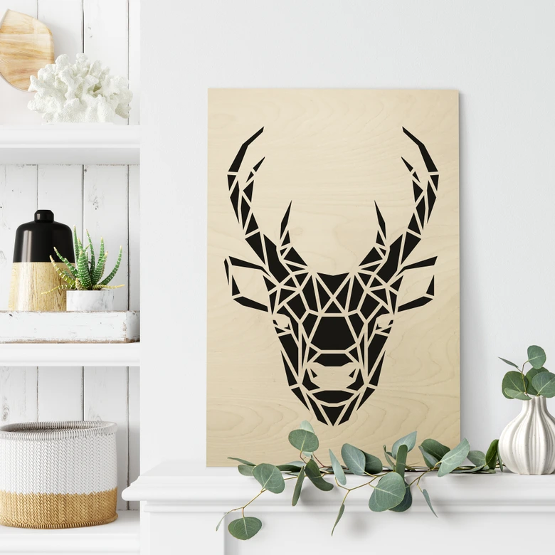 Origami hjorthuvud Trätavla 