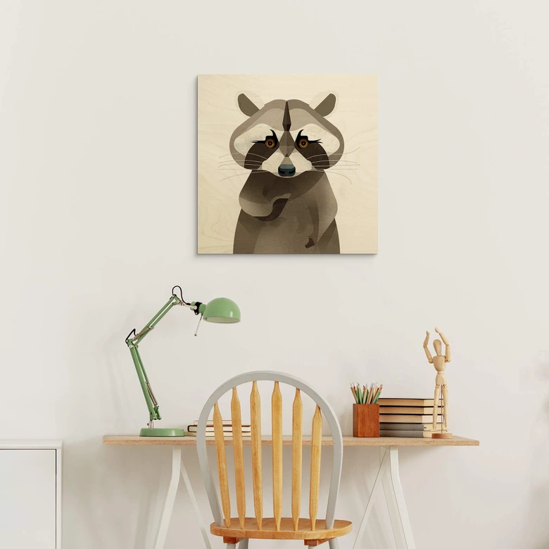 Holzbild Waschbär - Braun - Quadratisch 