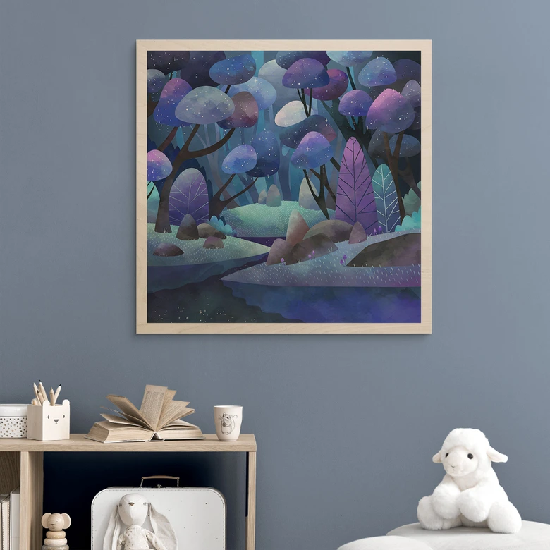Holzbild Zauberwald in Mitternachtsblau - DigitalArtsi 