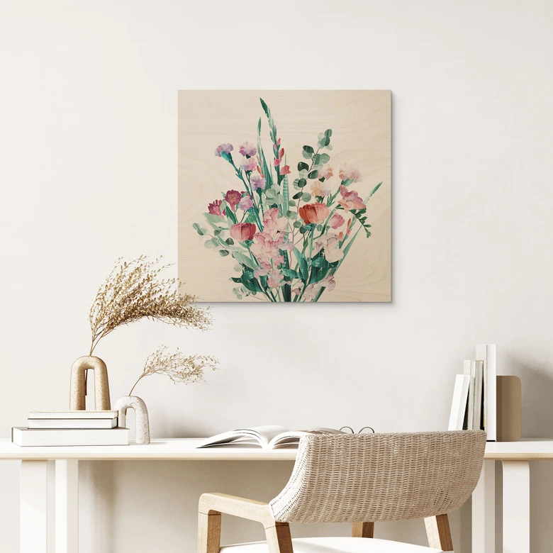 Holzbild Wildblumen Bouquet im Frühling - Goed Blauw - Quadratisch 