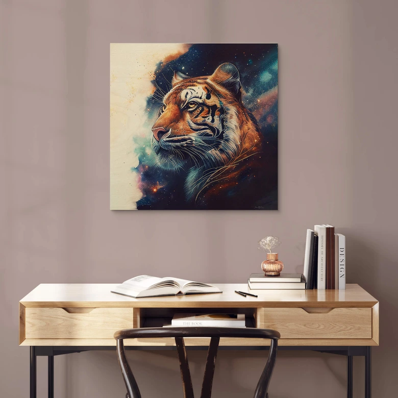 Holzbild Heine - Tiger im Sternenhimmel - Quadratisch 