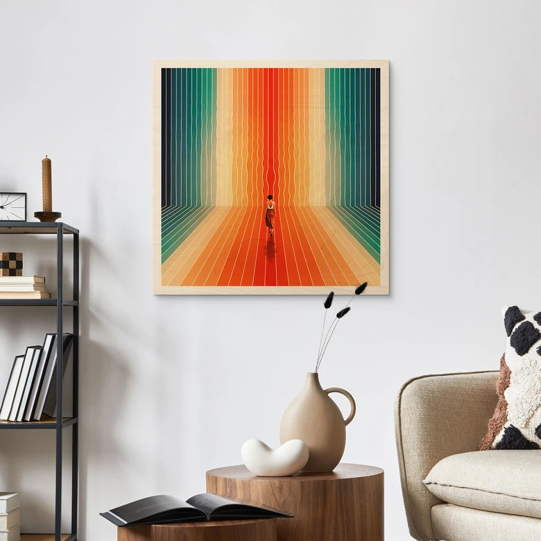 Cuadro de madera de una mujer delante de un fondo de arco iris - Taudalpoi - Cuadrado 