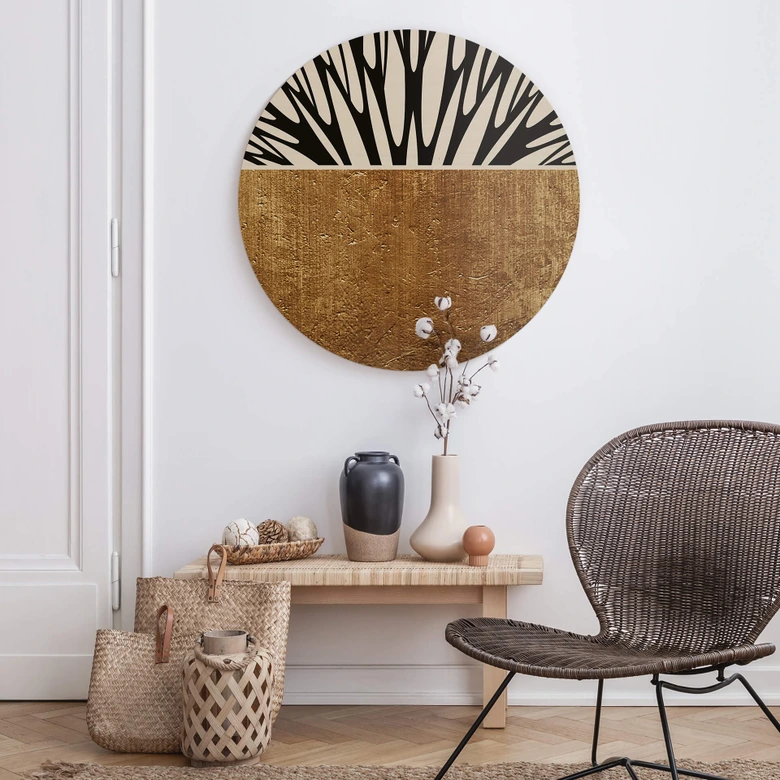 Tableau sur bois Kubistika - Arbre de vie - Or - Rond 