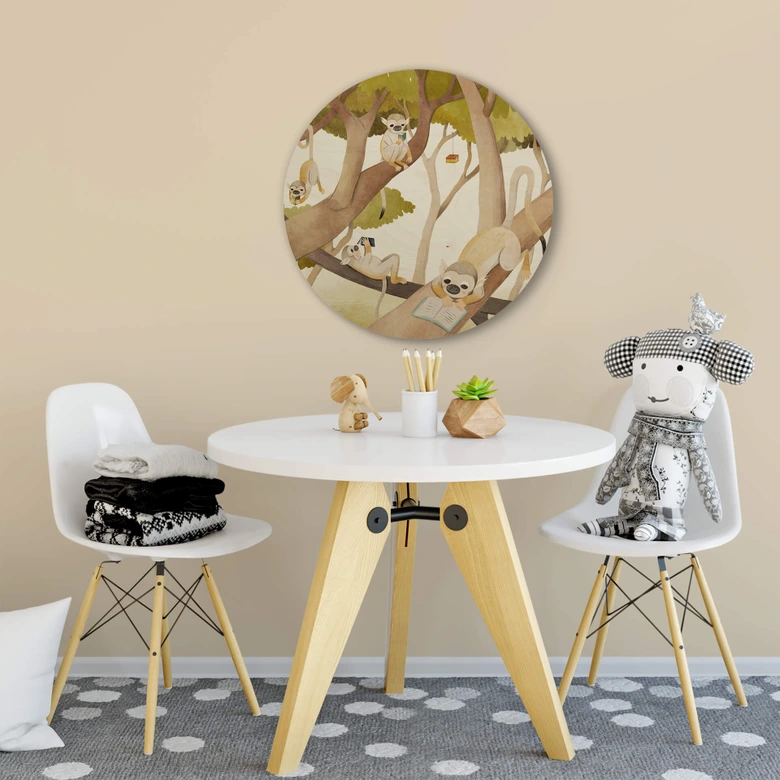 Loske Trätavla - Smarta apor - Rund 