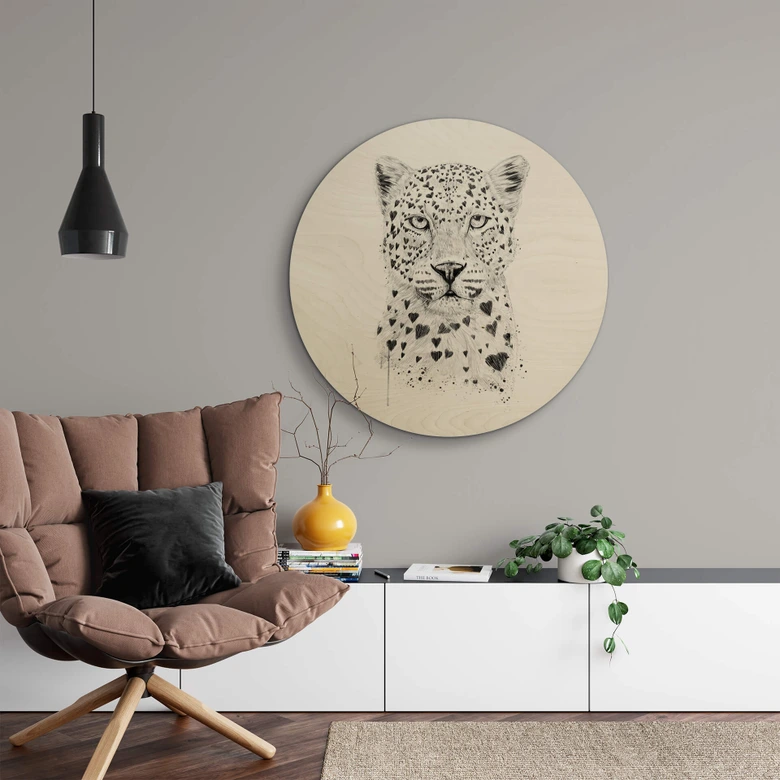 Holzbild Solti - Liebevoller Leopard - Rund 