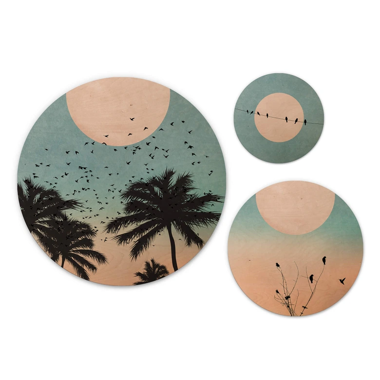 Holzbild Kubistika - Monde - 3er Set - Rund 