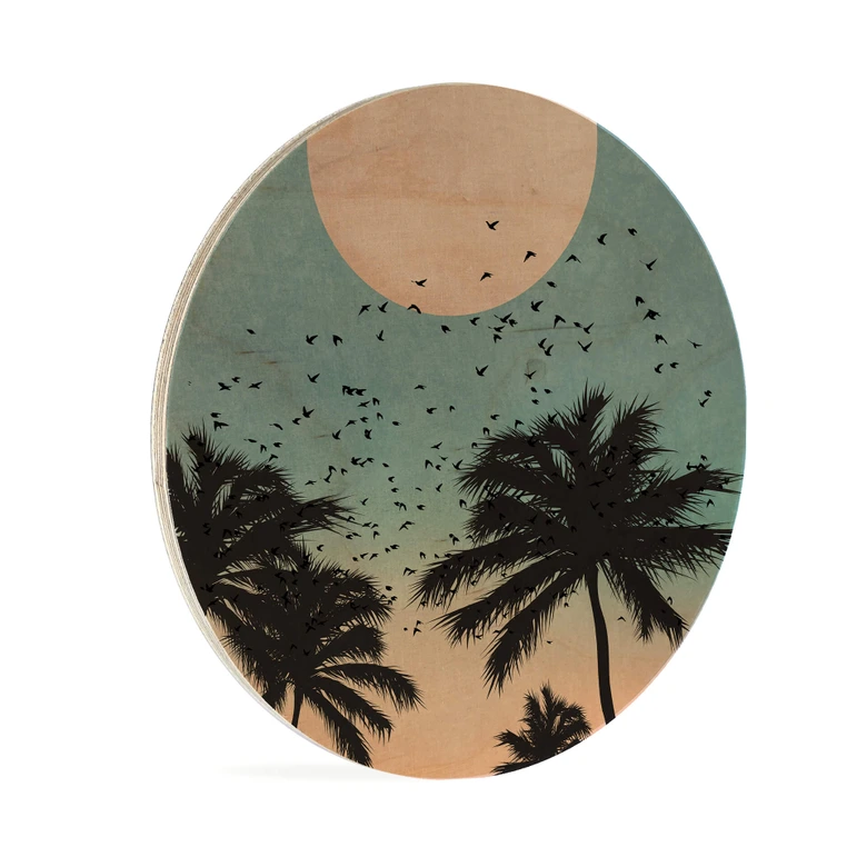 Træbillede - Kubistika - Solnedgang - Rund 