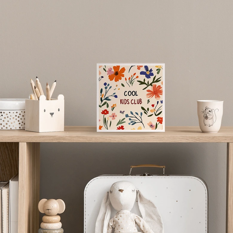 Houten Wanddecoratie - Cool Kids Club Kleurrijke Bloemen - Treechild - 15x15 cm 