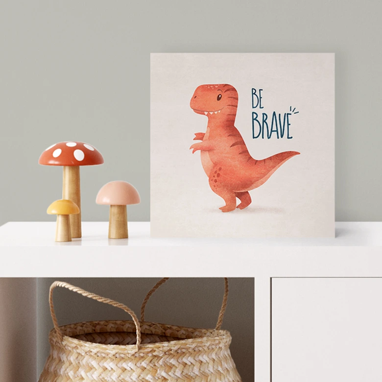 Holzbild zum Hinstellen - Dino Be Brave - T-Rex - Tunaboylu - 15x15 cm 