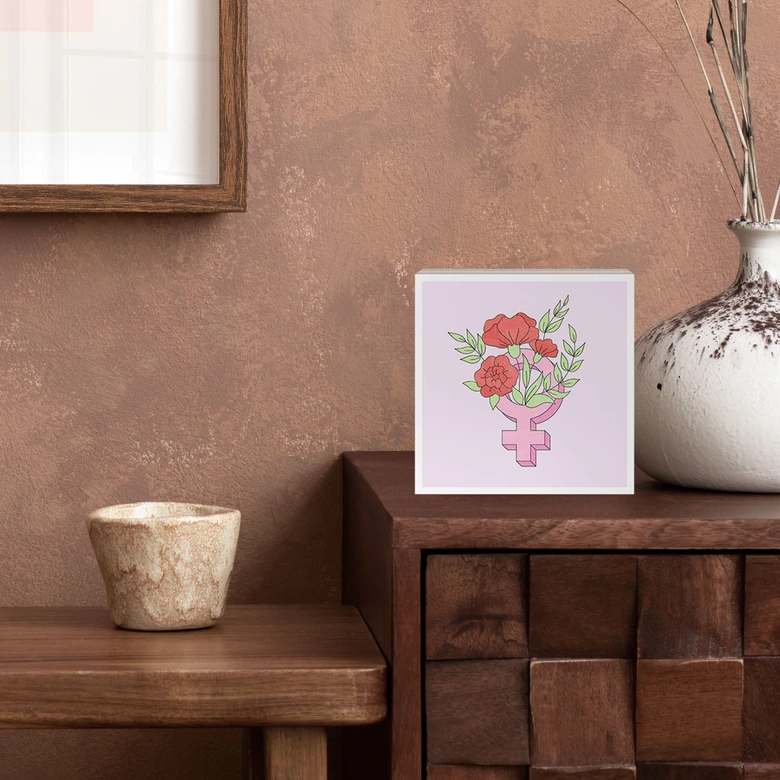 Billede af træ til at sætte op - Venus-tegn med blomster - 15x15 cm 