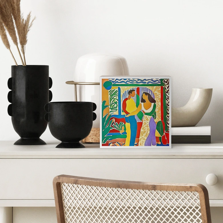 Holzbild zum Hinstellen - Liebespaar - Inspiriert von Matisse - Zamart - 15x15 cm 