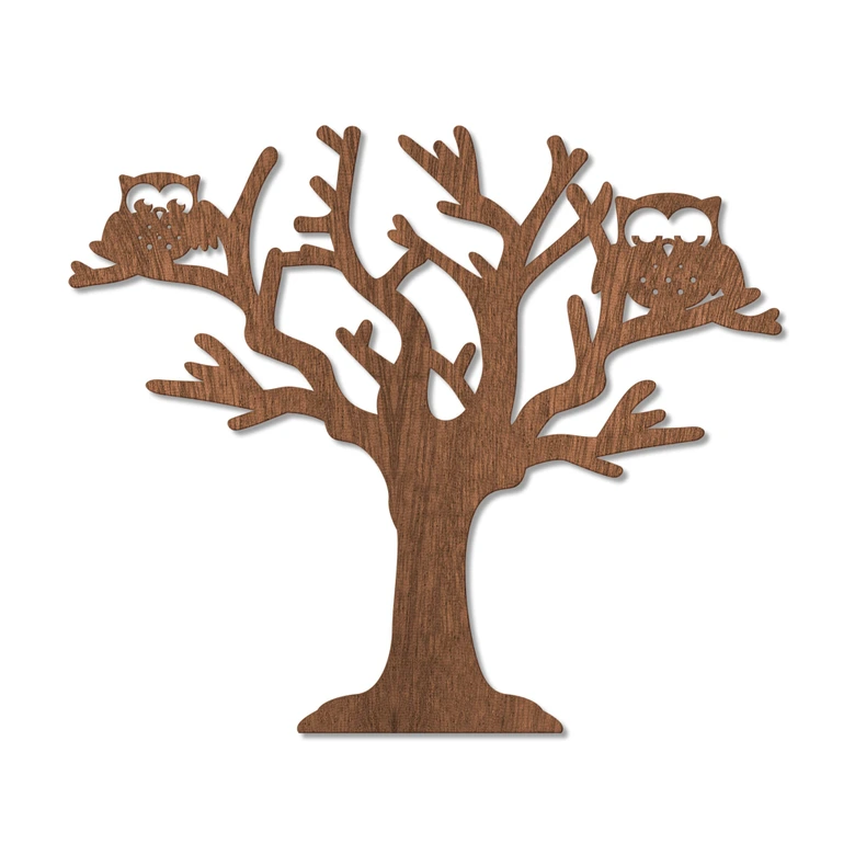 Houten Decoratie - Boom met uilen 