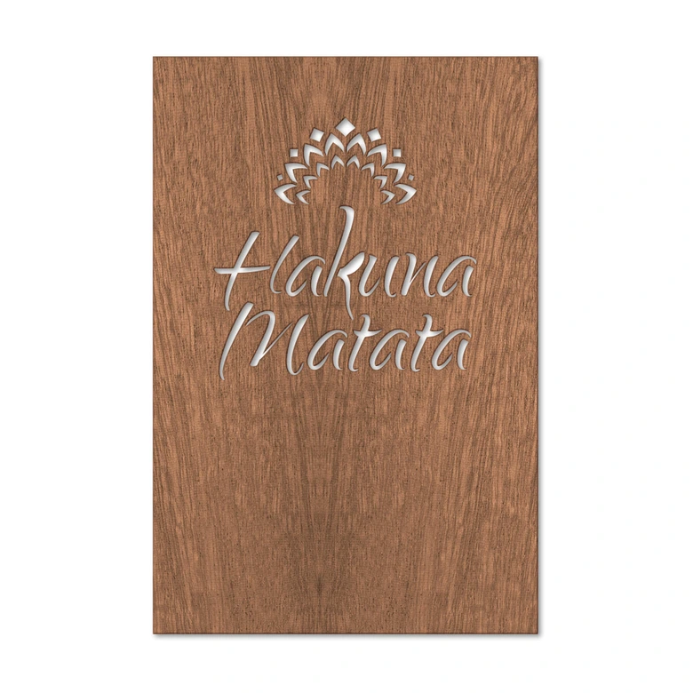 Houten Wanddecoratie Mahoniefineer Hakuna Matata met Bloemen 