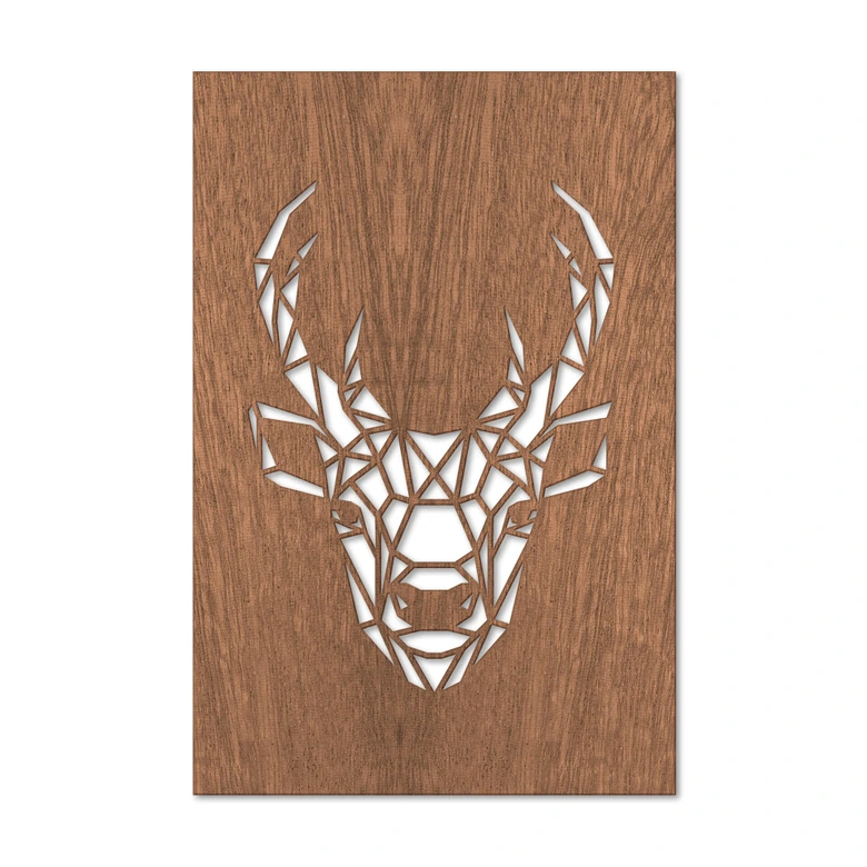 Dekorativ bild i mahogny - Origami hjorthuvud 