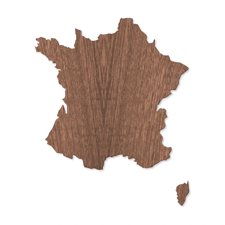 Holzkunst Mahagoni Furnier - Karte Frankreich 