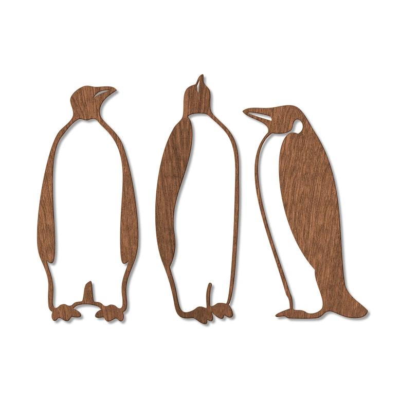 Arte en madera de caoba - Pingüinos (3 piezas) 