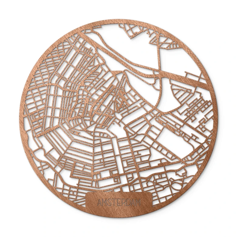 Holzkunst Mahagoni Stadtplan Amsterdam - Rund 