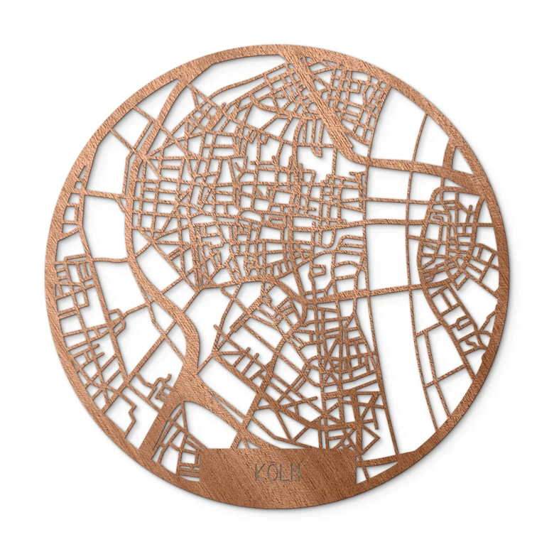 Holzkunst Mahagoni Stadtplan Köln - Rund 