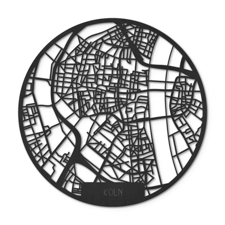 MDF - Holzdeko Stadtplan Köln - Rund 