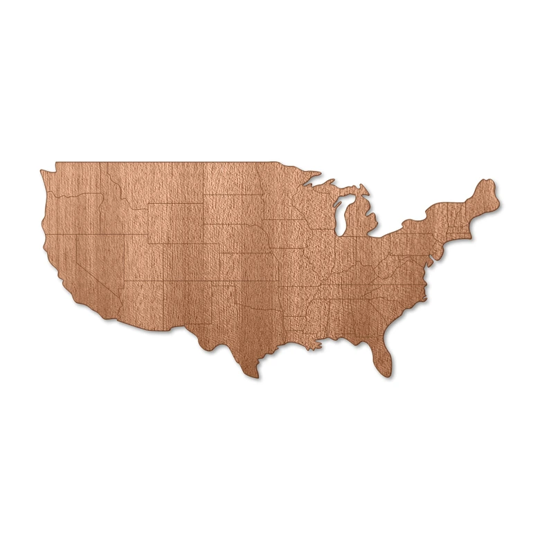 Holzdeko Mahagoni - Karte USA mit Ländergrenzen 