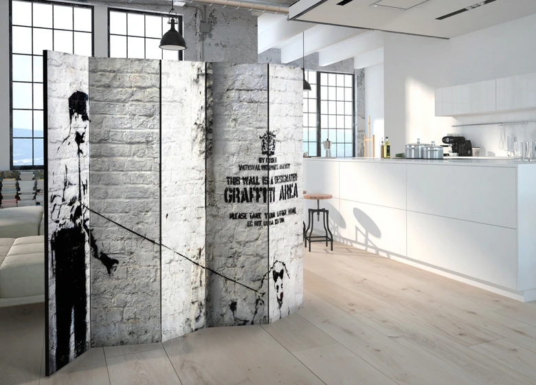 Skærm til rumdeling - Graffiti zone, 5-delt - 225x172 cm 