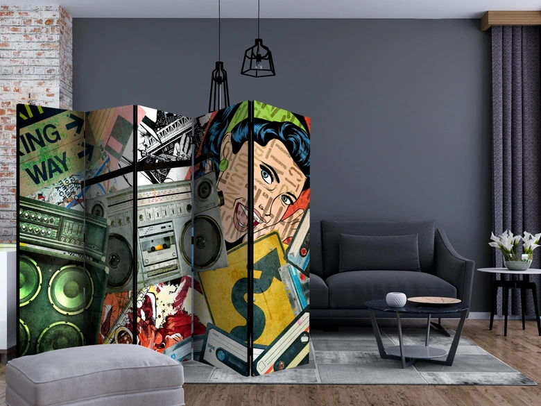 Kamerscherm - Graffiti meisje , 5-delig - 225x172 cm 