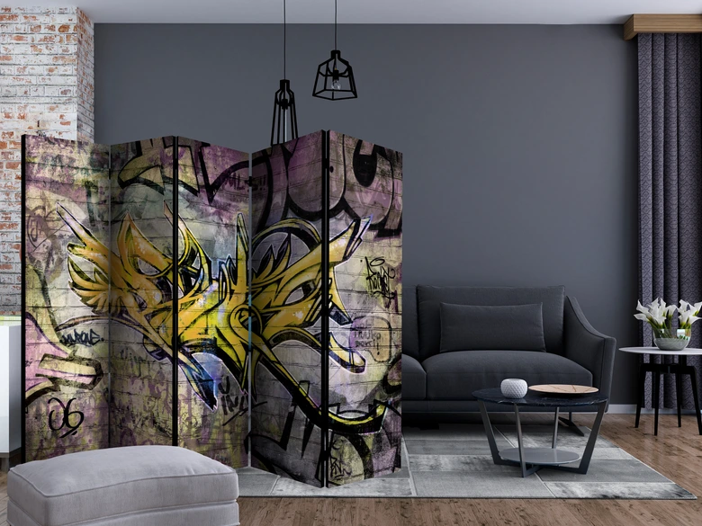 Paravent, Raumteiler freistehend, Trennwand - Graffiti - Mural Expression , 5-teilig - 225x172 cm 