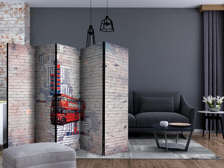 Paravent, Raumteiler freistehend, Trennwand - Weltkarte - Mein London... , 5-teilig - 225x172 cm 
