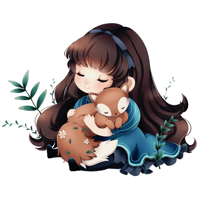 Muursticker La Doll Blanche – Girl with Fox 